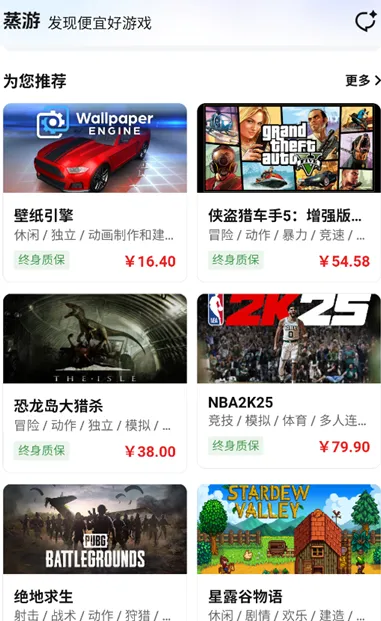 蒸游游戏平台功能