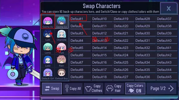 gacha+plus中文最新版怎么保存人设数据