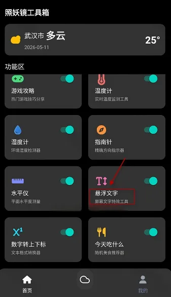 照妖镜怎么开启悬浮文字