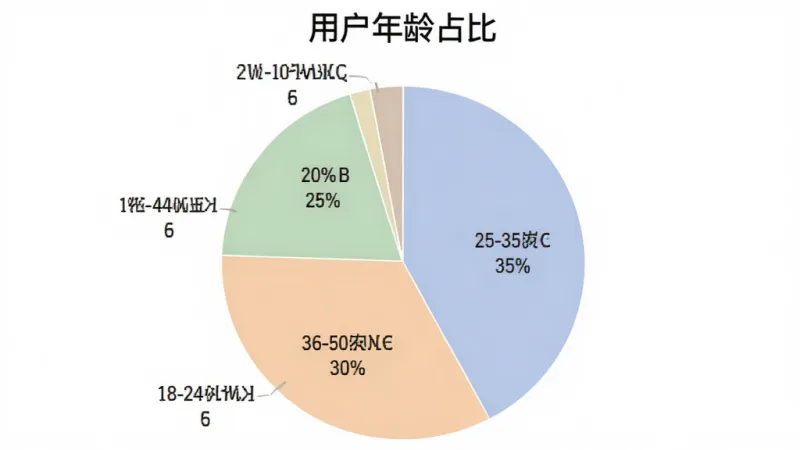 一张展示“饭粒有鱼”用户年龄分布的饼状图,图表标题为“用户年龄占比”,数据为18-24岁占20%,25-35岁占35%,36-50岁占30%,51-60岁占15%,饼图配色柔和,背景简洁,画质清晰
