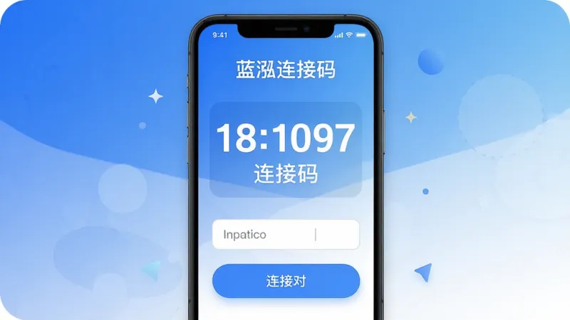 一张展示蓝泓连接码快速配对功能的手机界面截图，画面中央是一个大号数字连接码显示区域，下方有输入框和连接按钮，界面背景是蓝白色渐变，风格极简现代，文字清晰，按钮圆润，画质干净无多余元素。