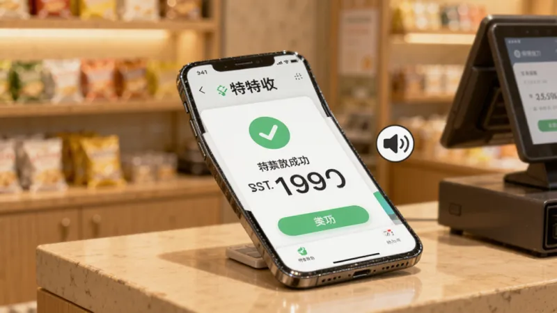 手机放在店铺收银台上,屏幕显示