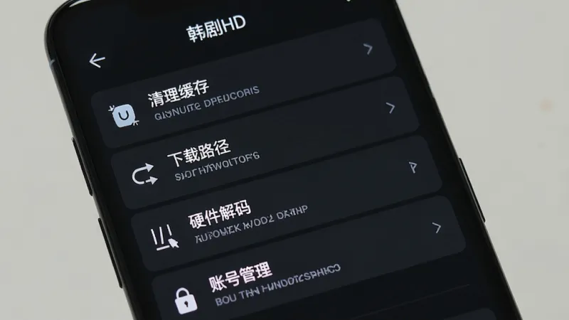 一张展示韩剧HD设置界面的手机截图,画面中手机屏幕显示设置页面,顶部有