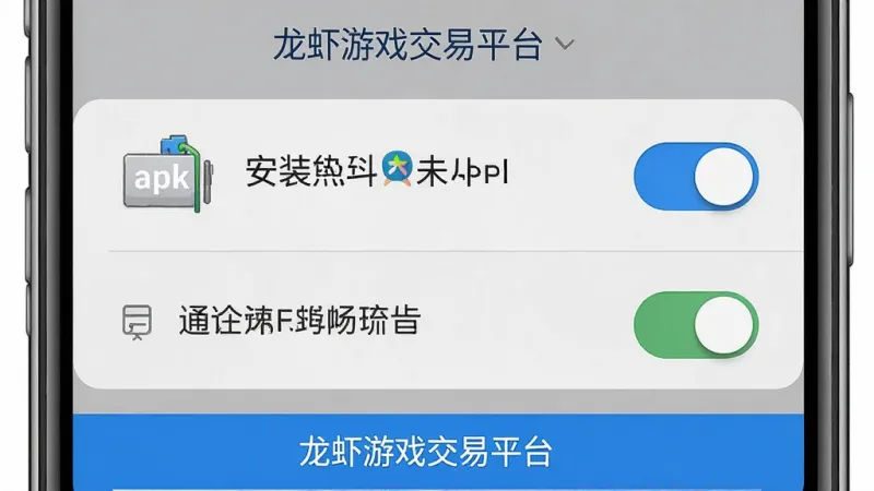 一张展示手机安装apk文件时权限设置界面的示意图，画面中显示未知来源应用安装开关和通知权限开关，风格写实，配色以灰色和蓝色为主，画质清晰，包含文字