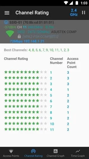 WiFiAnalyzer功能界面 WiFiAnalyzer软件亮点