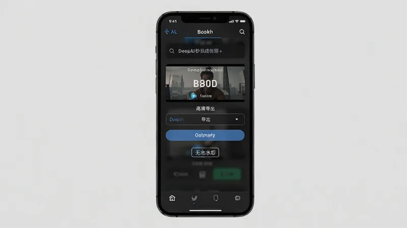 DeepAI秒成片视频导出设置界面,显示高清导出选项和无水印标识,手机屏幕居中,界面布局简洁,风格现代,细节清晰,画质干净,无多余元素