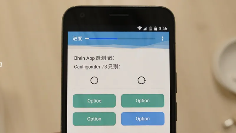 一部安卓手机屏幕显示愈测App的测评进行中界面，页面上有一道选择题和四个选项按钮，顶部有进度条显示当前题号，背景是柔和的米白色，整体布局清晰，画质干净，无多余元素