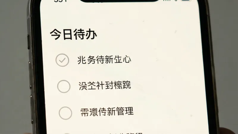 兆世界任务管理界面特写,手机屏幕中央显示一个极简的待办清单列表,左侧是圆形复选框,右侧是文字内容,背景是柔和的米白色,顶部有“今日待办”小标题,界面排版整齐,风格清新,画质清晰,无多余元素