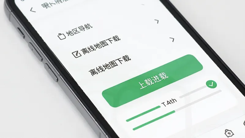 及时精准导航 离线地图下载 手机界面 地区列表 下载按钮 进度条 绿色勾选 简约风格 干净 无多余元素