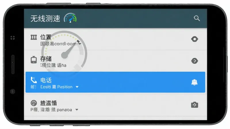 一张手机屏幕截图,显示“无线测速”应用在安卓系统中的权限管理页面,画面中列出了位置、存储、电话等权限选项,其中位置权限被高亮显示,界面风格为安卓原生设置界面,画质清晰,无多余元素