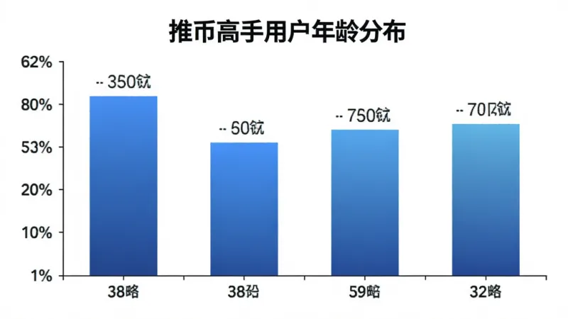 推币高手用户年龄分布柱状图,横轴为四个年龄段,纵轴为百分比,柱状颜色为渐变蓝色,图表标题为“推币高手用户年龄分布”,背景干净白色,数据标签清晰,风格简洁现代