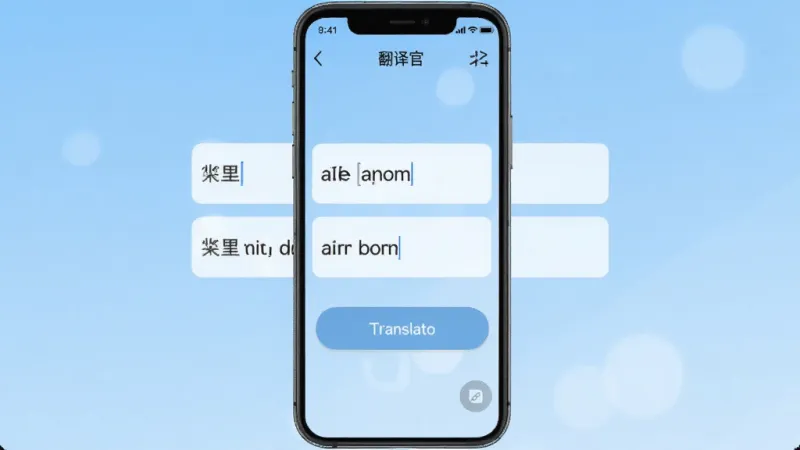 一张手机应用界面截图,展示英汉翻译官App的主界面,屏幕中央有中英文输入框,下方是翻译按钮,背景是浅蓝色渐变,界面干净整洁无广告,画质清晰,无多余元素