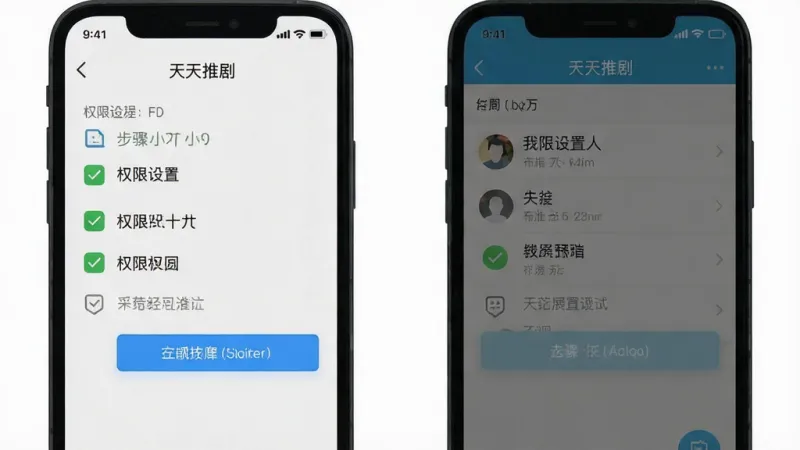 天天推剧 安装教程 手机截图 展示 权限设置界面 布局 步骤指示 风格 清晰 细节 勾选图标 文字说明 画质 干净 无多余元素