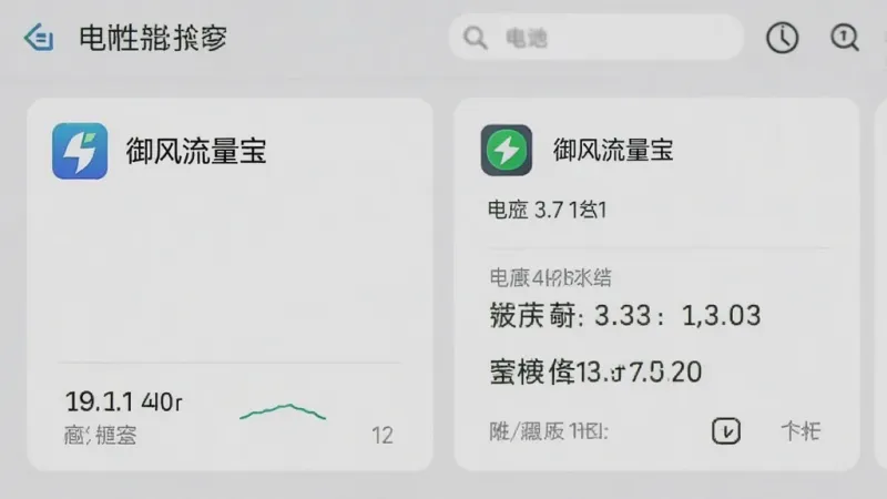 一张展示手机内存占用情况的图片,画面中“御风流量宝”在后台运行的内存占用数值非常低,旁边对比其他应用占用较高,背景是手机设置中的电池与性能界面,风格简洁直观,数据清晰,画质干净无多余元素