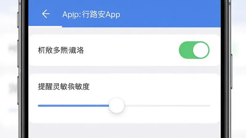 行路安App设置界面截图,主体为手机屏幕显示权限开关与提醒灵敏度滑块,布局为纵向列表,风格简洁,细节清晰,画质干净,无多余元素