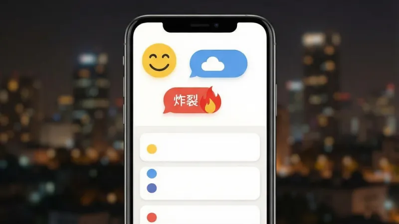 一张展示VibeJot心情标签筛选功能的界面示意图，画面主体是手机屏幕，屏幕上方显示着五颜六色的心情标签气泡，如黄色笑脸代表开心、蓝色云朵代表平静、红色火焰代表炸裂，下方是经过筛选后整齐排列的笔记卡片列表，每张卡片左侧都有对应的颜色圆点，背景是虚化的城市夜景，风格温馨治愈，排版清晰，画质干净无多余元素