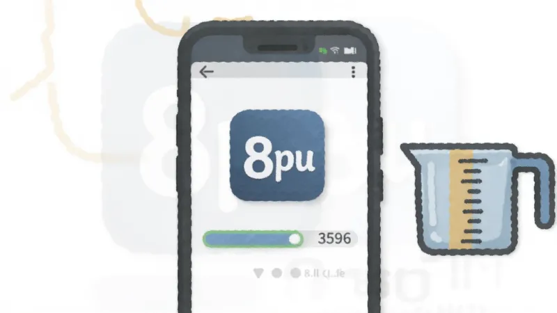一张展示“8pu”软件安装包体积小巧的示意图，画面中央是一个手机屏幕，屏幕上显示下载进度条和“8pu”图标，旁边有一个小尺子或量杯的图标，示意体积小，背景简洁，风格扁平化，画质清晰，无多余元素