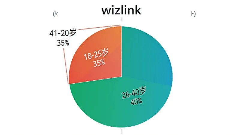 一张展示wizlink用户年龄分布的饼状图，画面中饼图分为三个部分，分别标注着