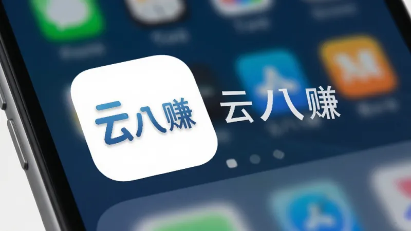 云八赚 应用图标和名称 展示在手机桌面 图标设计简洁 名称清晰可见 背景为手机主屏幕 风格写实 画质干净 无多余元素 高清画质