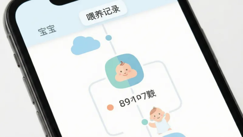 宝宝云 应用界面 喂养记录 页面 手机 屏幕 显示 时间轴 图标 简洁 扁平 设计 柔和 配色 清晰 文字 标签 干净 背景 无杂乱 元素 高清 画质