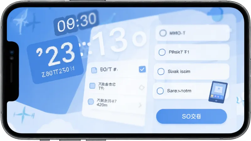 无人机考试宝典 模拟考试界面 手机屏幕显示倒计时 题目选项 底部交卷按钮 背景简洁 蓝色调 扁平风格 干净无多余元素