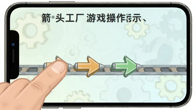 箭头工厂游戏操作示意图,画面展示一根手指点击手机屏幕上的箭头,箭头沿着轨道滑动,背景是柔和的浅色,风格直观易懂,画质干净,无多余装饰