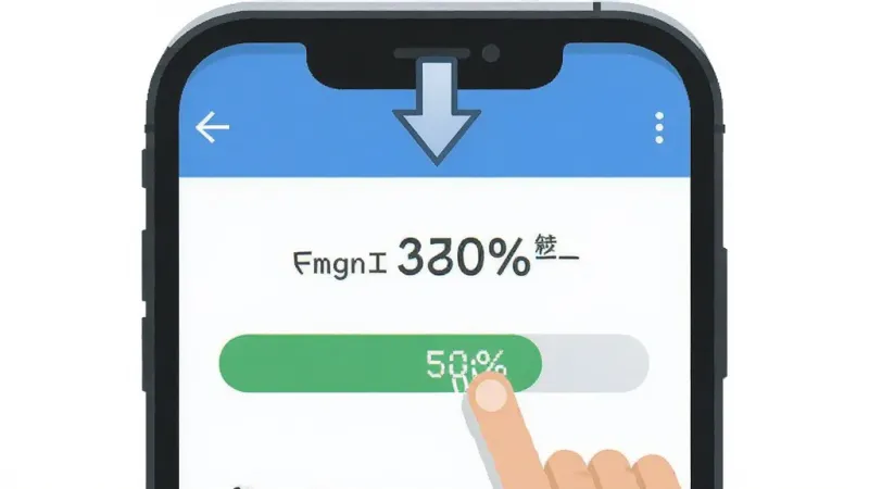 脑力幻影疾速 手机安装步骤示意图,主体为手机屏幕显示安装进度条,布局为居中大图,排版上方有箭头指示点击下一步,风格为扁平化教程插画,细节包含手指点击图标、进度百分比数字,画质清晰,干净,无多余元素