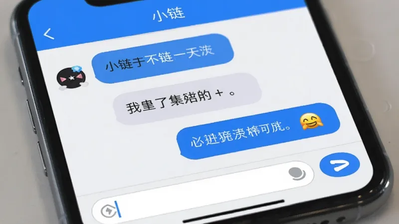 手机聊天界面特写，顶部标题栏显示