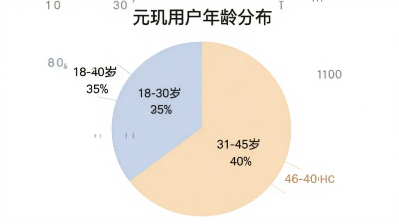 一张展示元玑用户年龄分布的饼状图,图表标题为“元玑用户年龄分布”,饼图分为三块,分别标注“18-30岁 35%”、“31-45岁 40%”、“46-60岁 25%”,背景为白色,图表颜色柔和,数据清晰,画质干净。