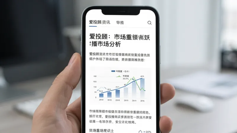 爱投顾 资讯页面,手机屏幕显示一篇市场分析文章,标题清晰,正文排版舒适,配有简单的图表,背景为白色,风格商务简洁,画质干净无多余元素