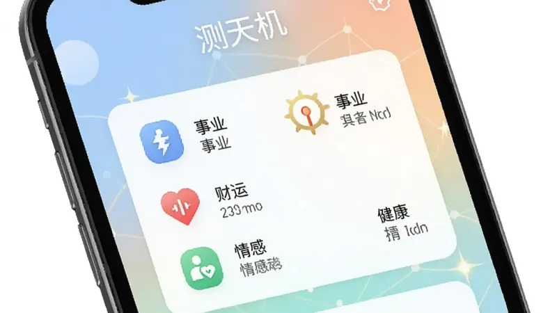 手机屏幕显示测天机每日运势页面,顶部有