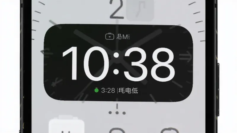 悬浮时钟小组件 后台运行耗电低 电池图标 时间悬浮窗 手机界面 风格简约 细节清晰 画质干净