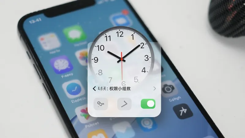 悬浮时钟小组件 使用教程 权限设置界面 悬浮窗开关 手机屏幕 风格清晰 排版整齐 细节明确 画质干净