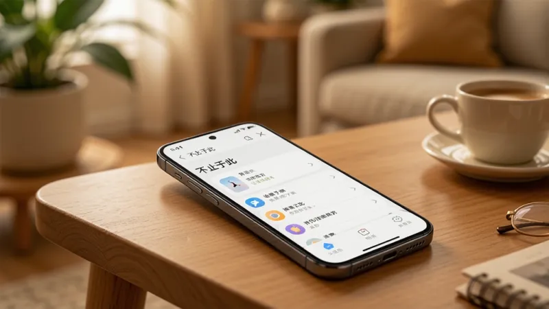 一部手机放在木质桌面上，屏幕显示