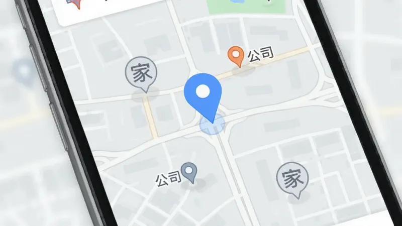 天气预报本地智能报 定位功能展示 手机屏幕显示地图界面 蓝色定位图标标记在街道位置 周围有多个常用地点标签 如家、公司、学校 背景为浅灰色地图 界面简洁 风格现代 画质干净 无多余元素