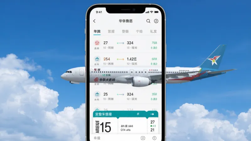 中华航空 手机App 主界面展示 蓝天白云背景 一架华航客机 简洁现代风格 手机屏幕内显示航班列表和登机牌 排版清晰 干净 无多余元素