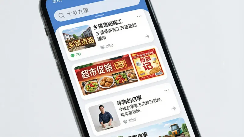 手机屏幕显示信息流列表，顶部有