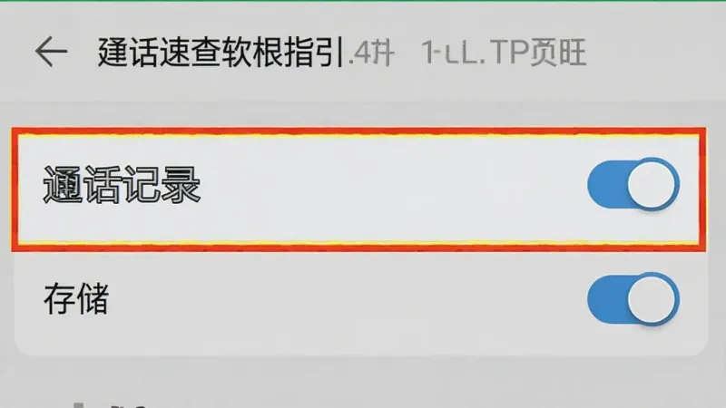 通话记录一键速查软件权限设置指引图，画面展示手机设置界面的权限管理页面，高亮标注“通话记录”和“存储”权限开关，界面风格原生安卓，背景干净，文字清晰，画质无多余元素
