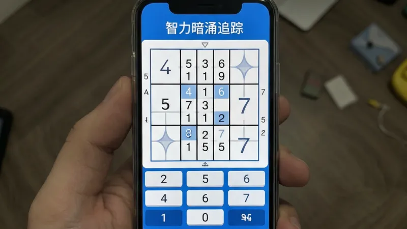 智力暗涌追踪 数独游戏 主界面 手机竖屏截图 九宫格棋盘 数字键盘 蓝白配色 简洁风格 干净画质 无多余元素