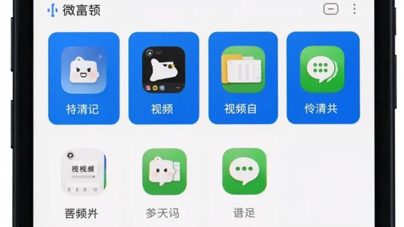 小达清理 微信专清界面 手机屏幕 分类卡片展示 图片 视频 文件 语音 图标 蓝色高亮 简洁列表 干净排版 画质清晰