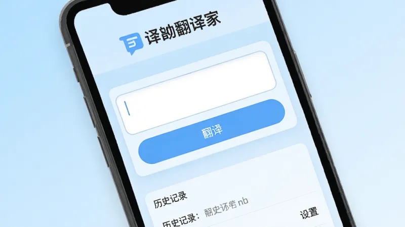 一张展示手机屏幕的画面,屏幕上显示着“译劭翻译家”的软件主界面,界面设计简洁,顶部有“译劭翻译家”文字标志,中间是输入框和翻译按钮,底部有历史记录和设置选项,背景是浅蓝色渐变,整体风格现代扁平,画质干净清晰,无多余元素