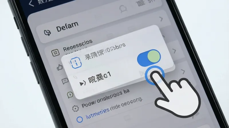 录制提词器权限设置操作指引图，手机屏幕显示设置界面的悬浮窗权限开关，旁边有手指点击的示意图标，背景是简洁的浅色界面，风格清晰易懂，画质干净，无多余元素