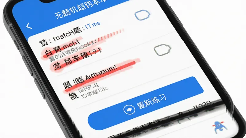 无人机驾驶员超题库 错题本界面 手机屏幕显示错题列表 红色标记 重新练习按钮 白色背景 蓝色点缀 扁平化设计 干净整洁 高清画质
