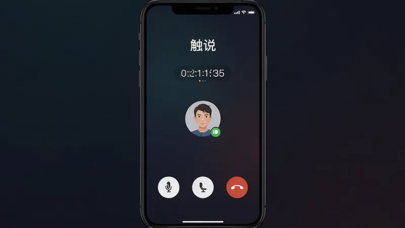 一张展示语音通话界面的手机截图,画面中央是