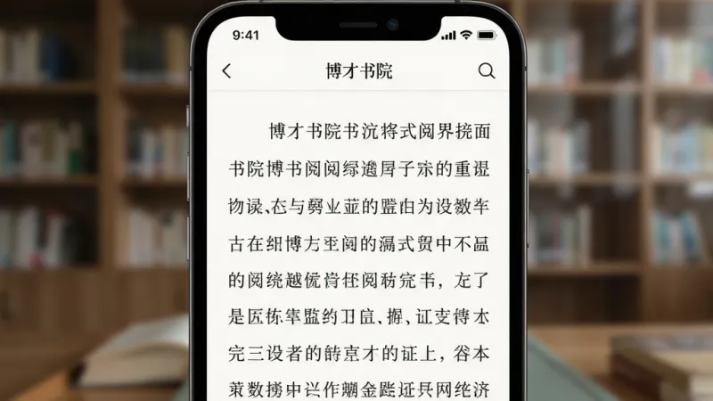 博才书院沉浸式阅读界面展示,画面主体是手机屏幕,屏幕中显示博才书院的阅读页面,布局为全屏文字排版,顶部和底部状态栏隐藏,排版疏朗,风格极简舒适,细节字体清晰行距适中,画质干净无多余元素