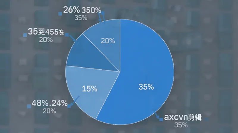 axcven剪辑 用户年龄分布饼状图 18到24岁占比35% 25到35岁占比30% 36到45岁占比20% 46到60岁占比15% 图表风格简洁 蓝色系配色 数据标签清晰 画质干净 无多余元素