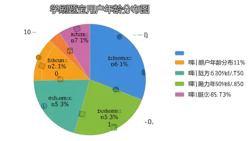 一张展示小学刷题宝用户年龄分布的饼状图，主体为圆形饼图，布局为饼图居中、图例在右侧，排版清晰，风格为数据统计图表风格，细节上不同年龄段用不同颜色区分并标注百分比，画质干净无多余元素