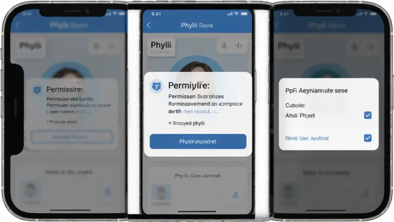 一张展示Phylii新手操作引导界面的手机截图,画面中Phylii应用弹出权限授予提示和扫描范围设置选项,界面有清晰的文字说明和勾选框,风格简洁友好,蓝白配色,画质干净无多余元素