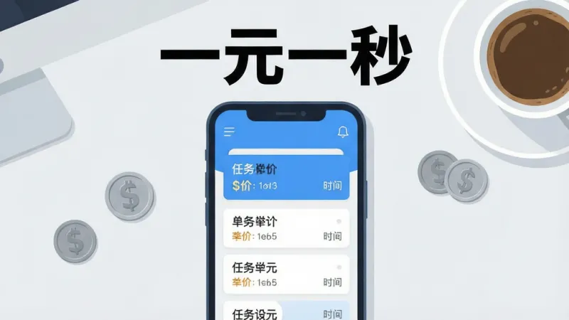 一张手机应用界面截图风格的插画，画面中央是一部竖屏手机，屏幕上方用大号加粗字体写着