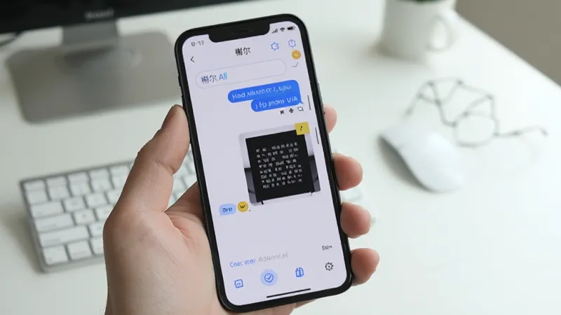 榭尔AI手机端操作界面实拍图,一只手拿着手机,屏幕上显示榭尔AI的对话输入界面和生成结果,背景为简洁的桌面环境,光线明亮,画面清晰,突出手机屏幕内容,风格真实自然,画质干净
